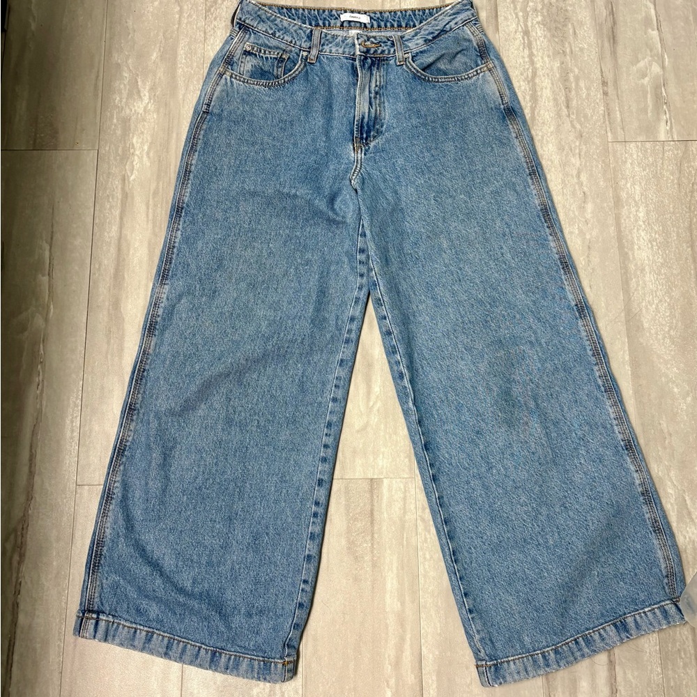 Forever 21 Jeans Women 26 Blue Denim Wide Leg High Rise Cotton Blend 25x39